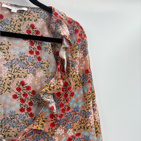 INTERMIX Silk printed Floral Ruffle Blouse Top Tie Front V-Neck Boho size 2 - Picture 6 of 16